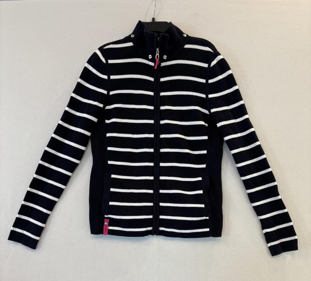 Lauren Ralph Lauren Sweater Womens Medium Blue Striped Full Zip Mock Neck Knit